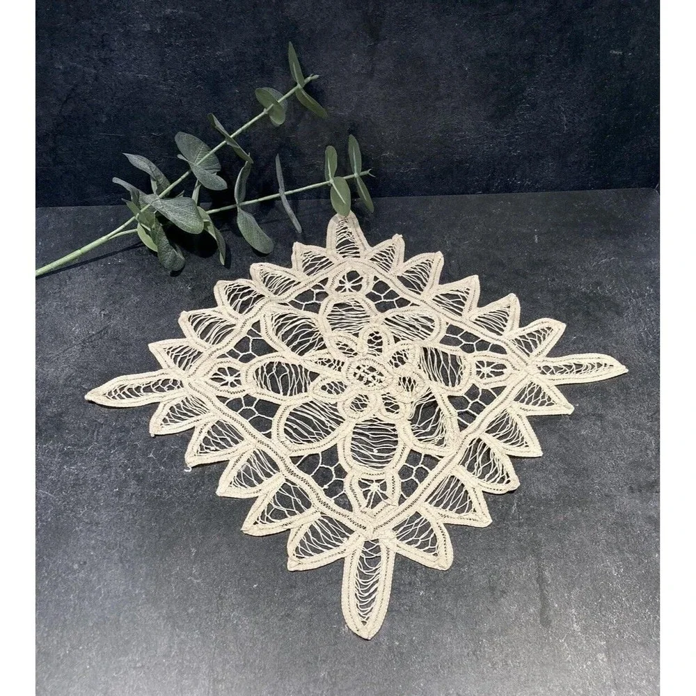 Vintage Thread Table Doily Square Cream Color 11
